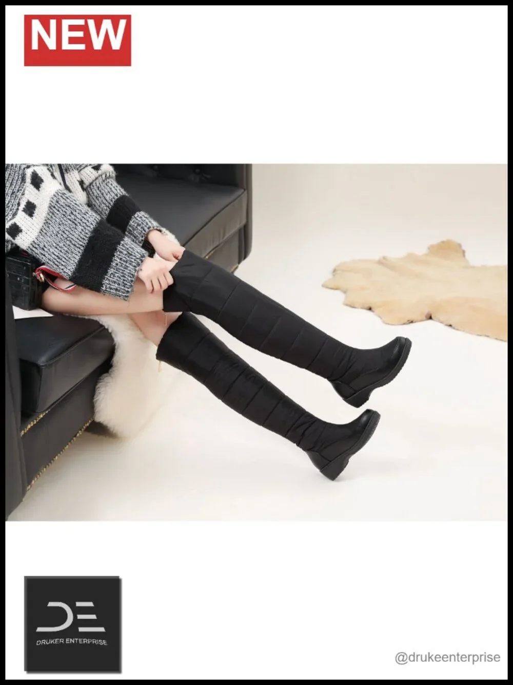 Waterproof Over Knee Snow Boots Fur Lining Chunky Heel Zip